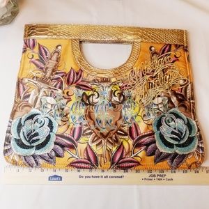 Christian Audigier, Ed Hardy, gold handbag/clutch